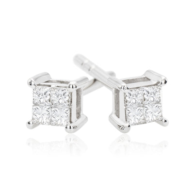 9ct White Gold Princess Cut 0.15 Carat tw Diamond Stud Earrings