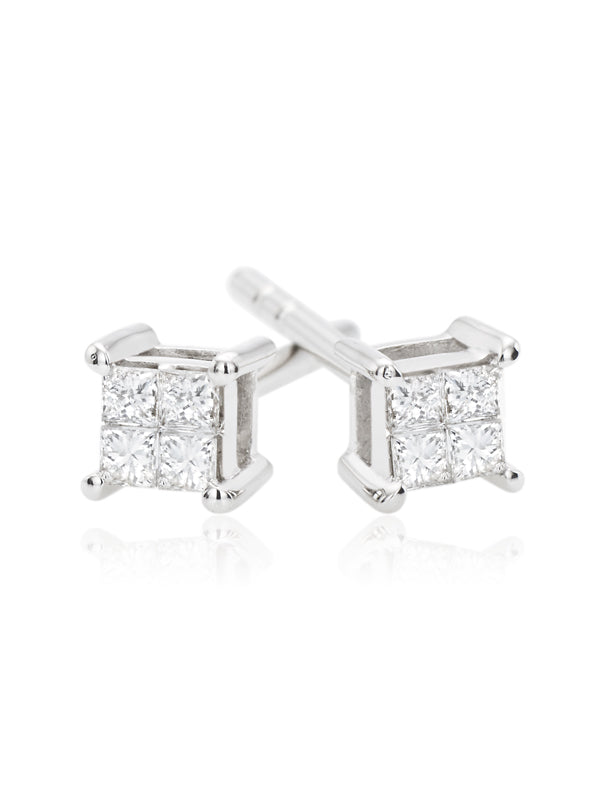 9ct White Gold Princess Cut 0.15 Carat tw Diamond Stud Earrings