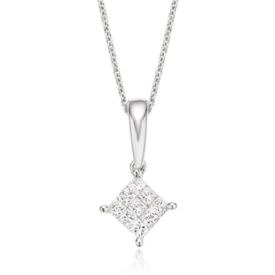 9ct White Gold Princess Cut 0.15 Carat tw Diamond Pendant