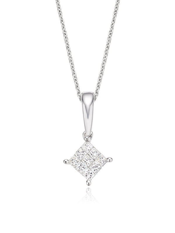 9ct White Gold Princess Cut 0.15 Carat tw Diamond Pendant