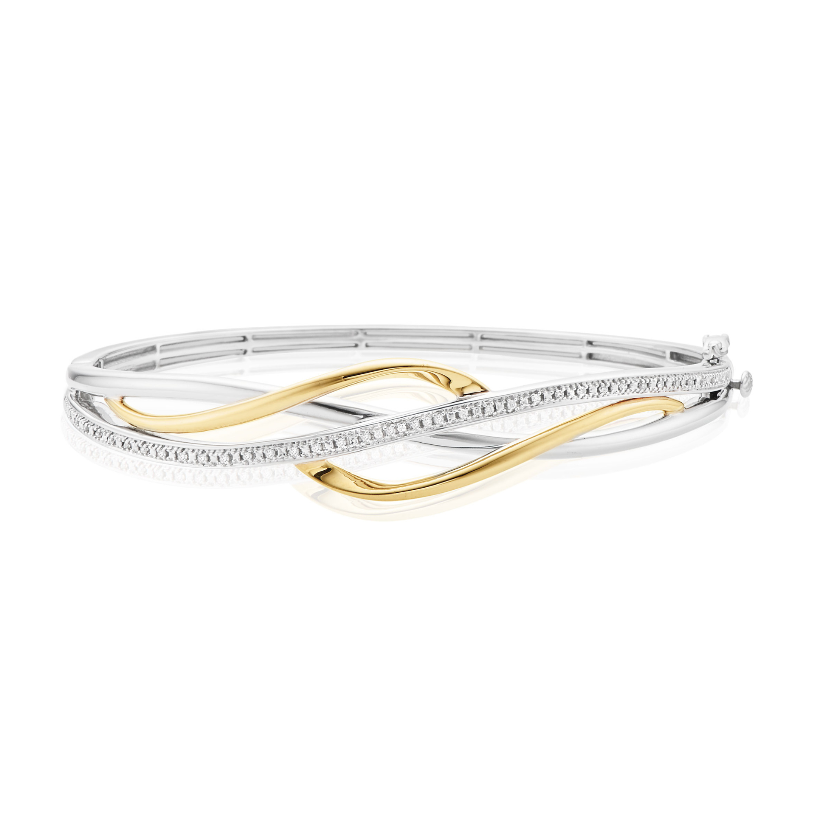 Sterling Silver & 9ct Yellow Gold Round Cut with 0.14 CARAT tw of Diamonds Bangle