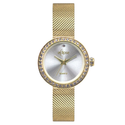 Eclipse Stainless Steel Round Silver Dial Gold Band Watch