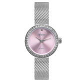 Eclipse Stainless Steel Round Pink Dial Silver Band Watch