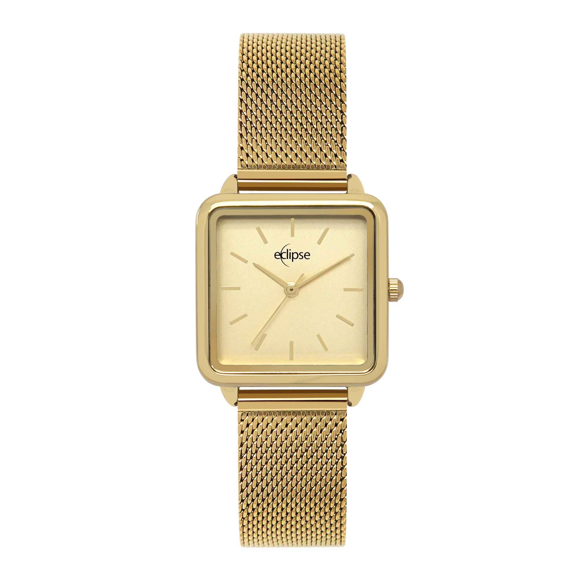 Eclipse Stainless Steel Square Gold Dial Gold Band Watch