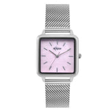 Eclipse Stainless Steel Square Pink Mother of Pearl Dial Silver Band Watch