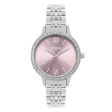 Eclipse Stainless Steel Round Pink Dial Silver Band Watch