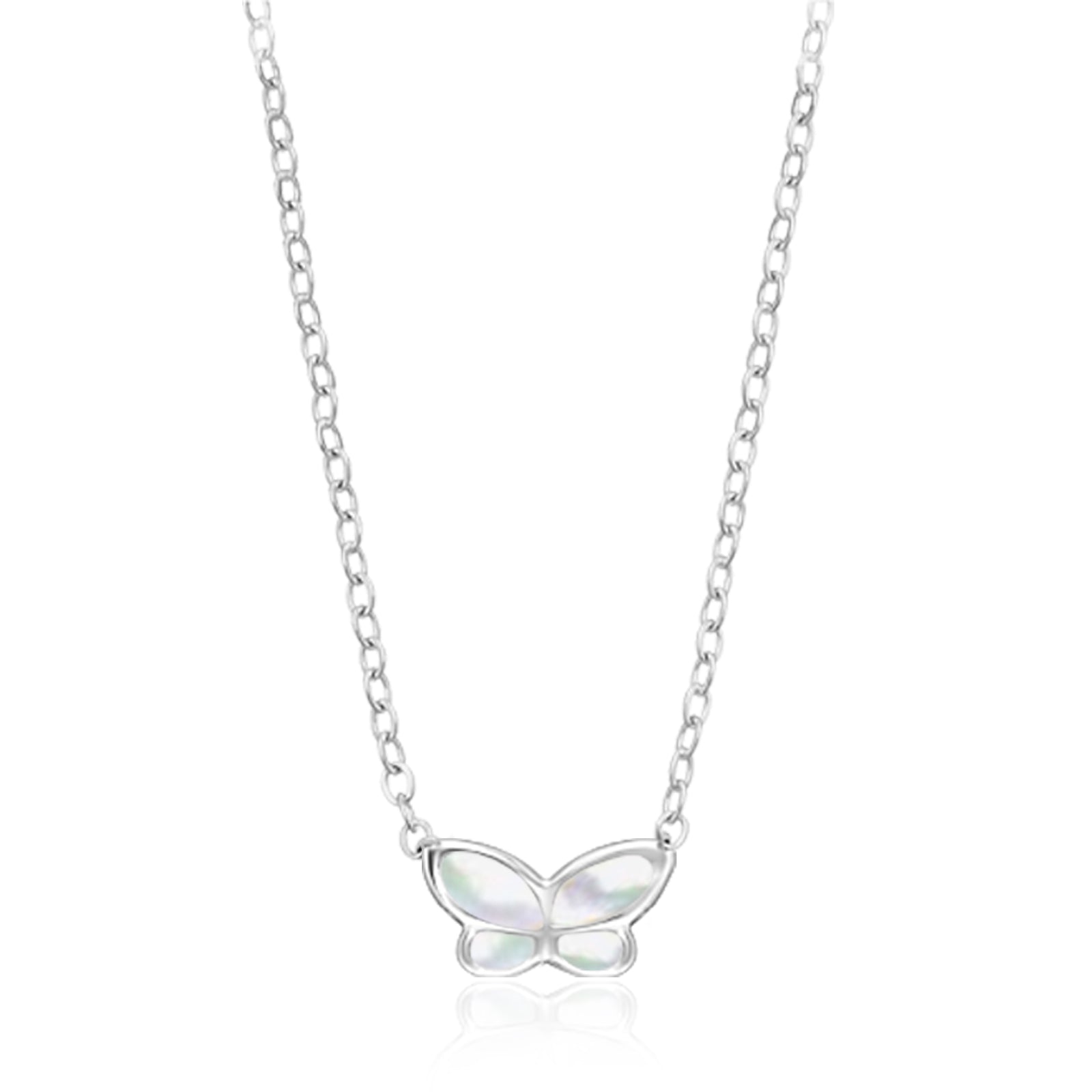 Sterling Silver 45cm White Mother of Pearl Butterfly Pendant