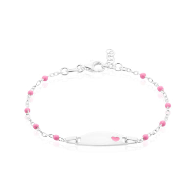 Sterling Silver 14cm Name Pink Enamel Kids Bracelet