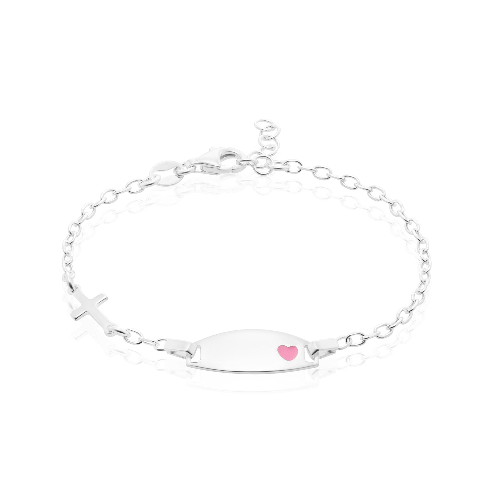 Sterling Silver 16cm Pink Name Bracelet Cross Enamel Kids Bracelet