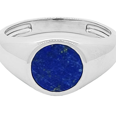 Silver Round 9mm Lapis Ring