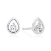 Sterling Silver Round 2mm White Cubic Zirconia Pear Stud Earrings