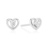 Sterling Silver Round 2mm White Cubic Zirconia Heart Stud Earrings