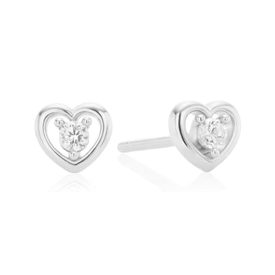 Sterling Silver Round 2mm White Cubic Zirconia Heart Stud Earrings