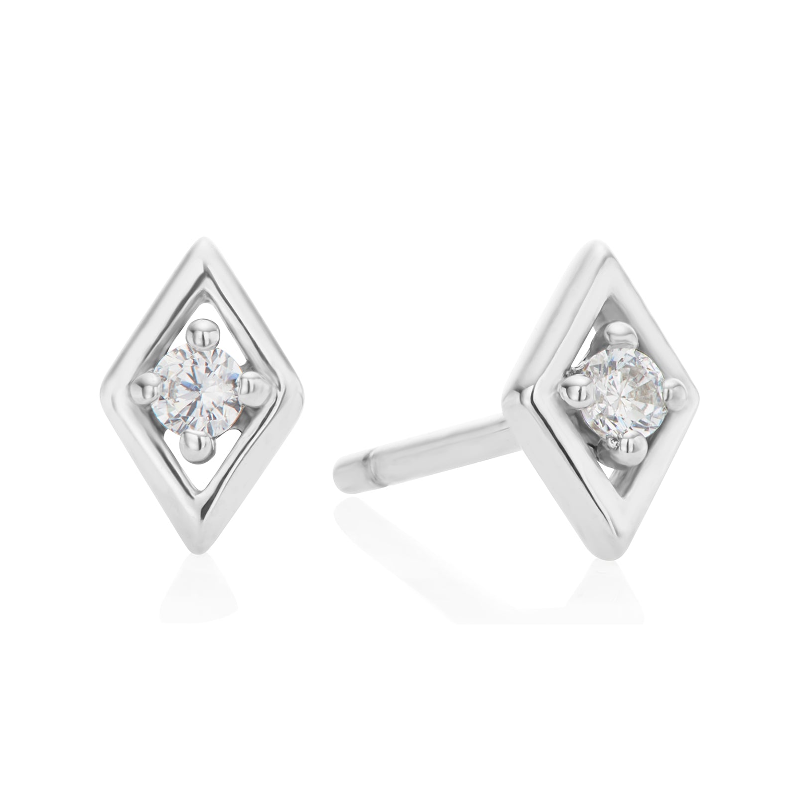 Sterling Silver Round 2mm White Cubic Zirconia Diamond Shape Stud Earrings