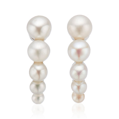 Sterling Silver Round White Fresh Water Pearl Drop Earrings