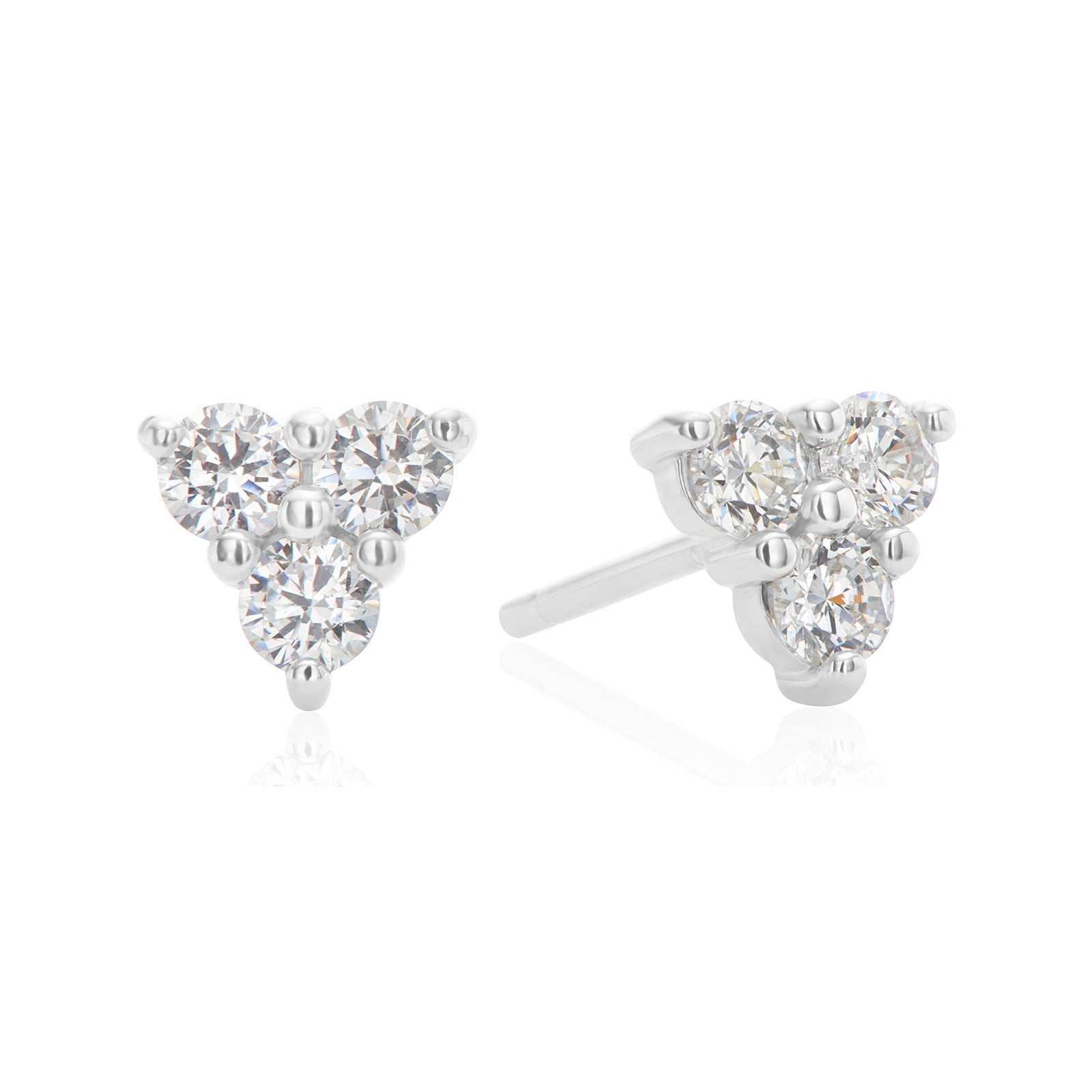 Sterling Silver Round Cut White Cubic Zirconia Triangle Stud Earrings