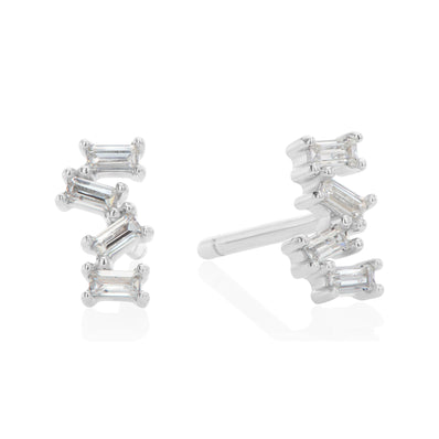 Sterling Silver Baguette White Cubic Zirconia Stud Earrings