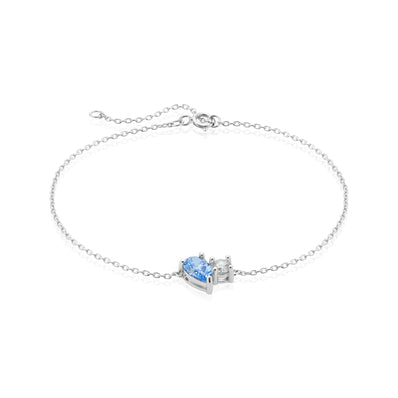 KISS Sterling Silver Pear & Round Cut Blue & White Cubic Zirconia Necklace