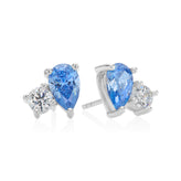 KISS Sterling Silver Pear & Round Cut Blue & White Cubic Zirconia Stud Earrings