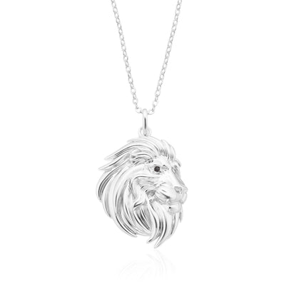 Sterling Silver Lion Black Cubic Zirconia Pendant