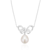 Sterling Silver Round 40cm White Fresh Water Pearl & Cubic Zirconia Necklace