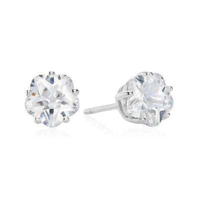 Sterling Silver Flower Cut 6mm Cubic Zirconia Stud Earrings