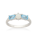 Sterling Silver Emerald & Round Cut Blue Topaz & Opal Diamond Set Ring