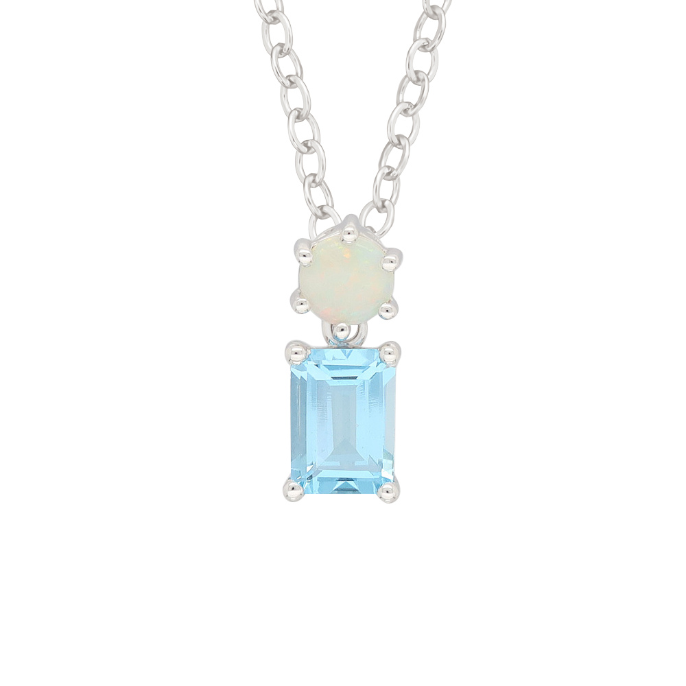 Sterling Silver Emerald & Round Cut Blue Topaz & Opal Pendant