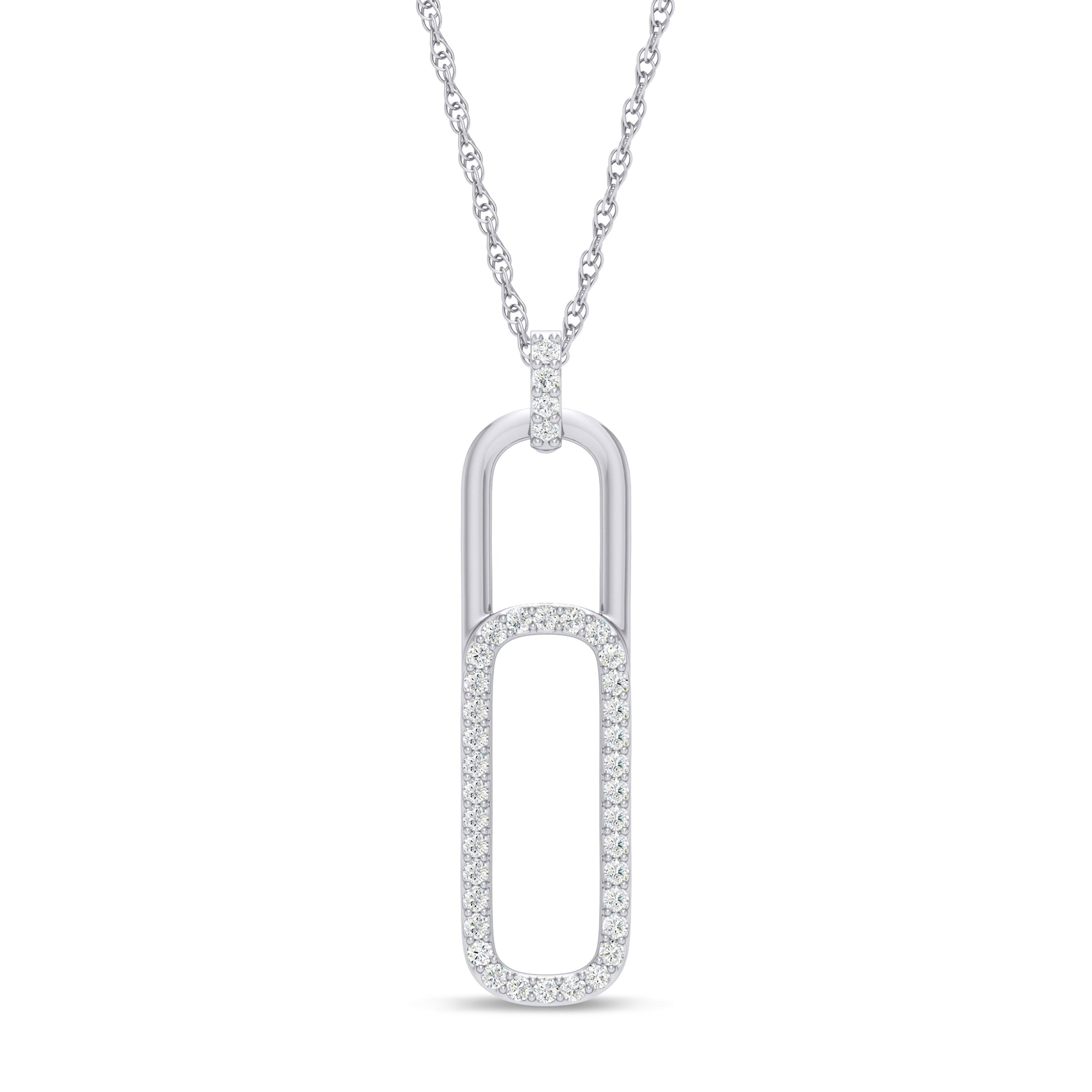 Celebration Silver Round Cut 0.20 Carat tw Paperclip Lab Grown Diamonds Pendant