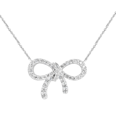 Celebration Silver Round Cut 0.25 Carat tw Bow Lab Grown Diamonds Pendant Chain Included