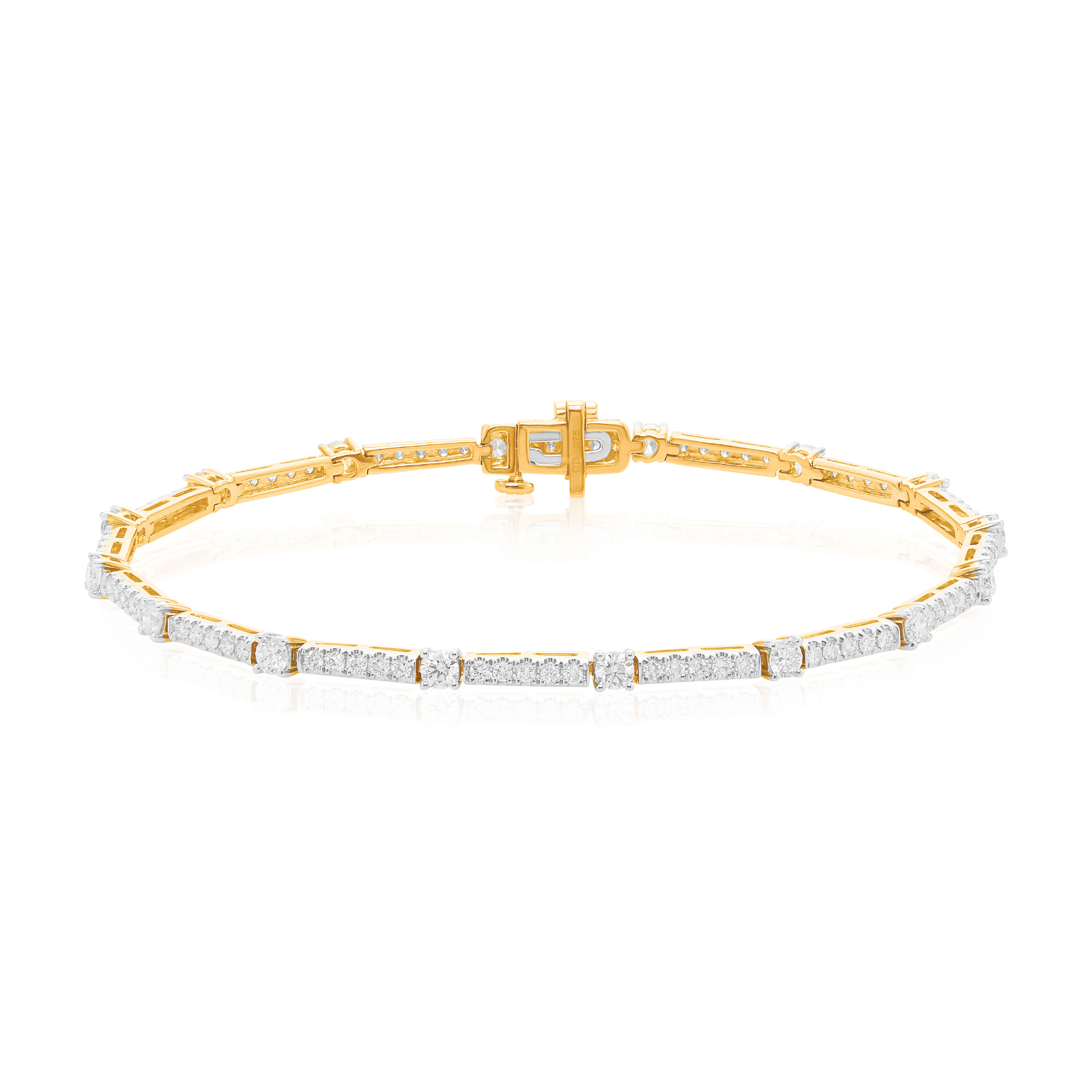 Celebration 9ct Yellow Gold Round Cut 2 Carat tw of Lab Grown Diamonds Tennis Bracelet