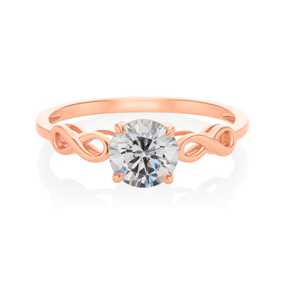 HUSH 9ct Rose Gold Round Cut 1 Carat White Cubic Zirconia Diamond Simulants Ring