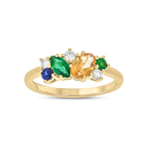 9ct Yellow Gold Oval Marquise & Round Cut 0.10 Carat tw Created Emerald Created Sapphire Citrine Ring