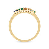 9ct Yellow Gold Oval Marquise & Round Cut 0.10 Carat tw Created Emerald Created Sapphire Citrine Ring