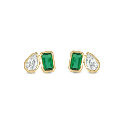 9ct Yellow Gold Pear & Emerald Cut Created Emerald 0.50 Carat tw Lab Grown Diamonds Stud Earrings