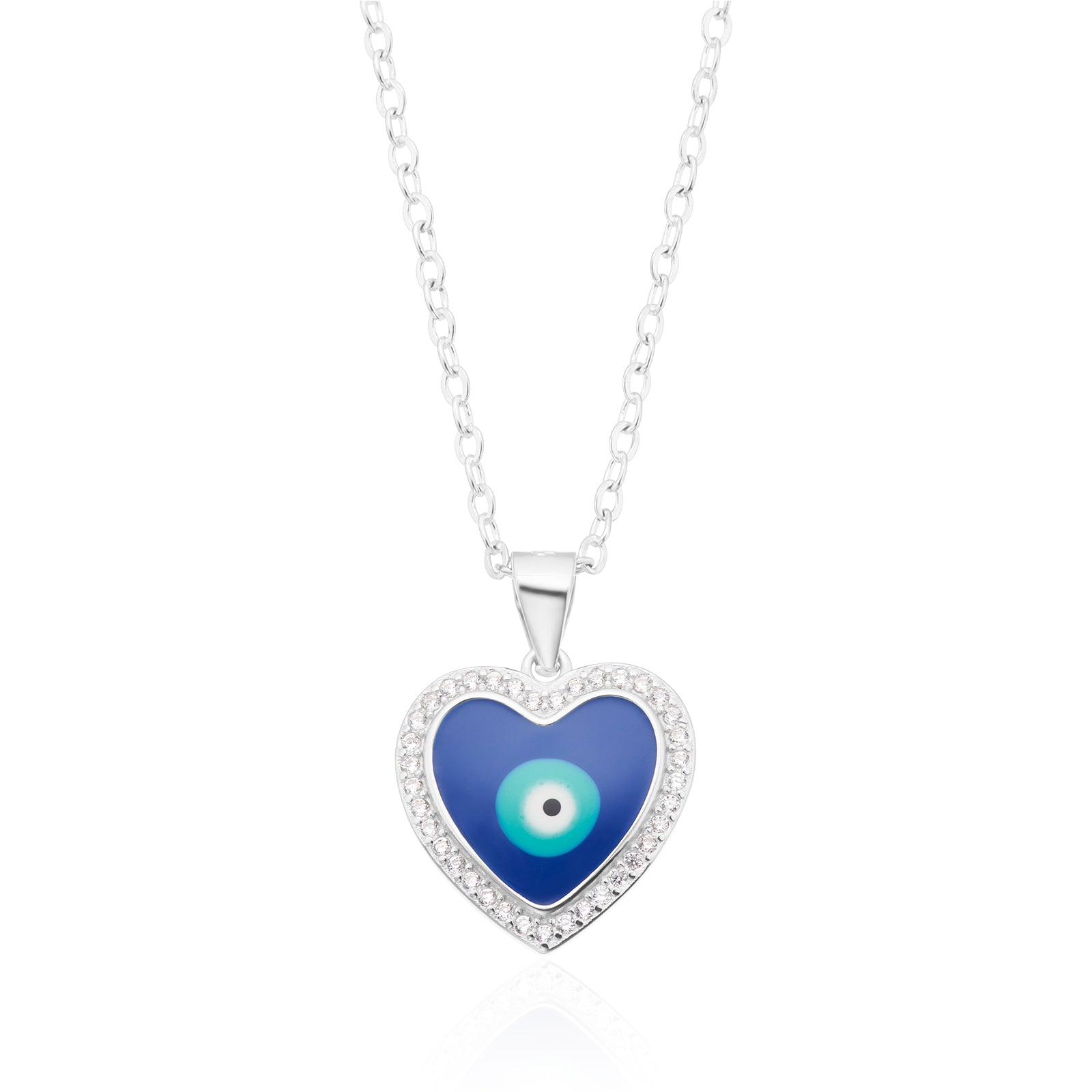 Sterling Silver Evil Eye Cubic Zirconia Enamel Pendant