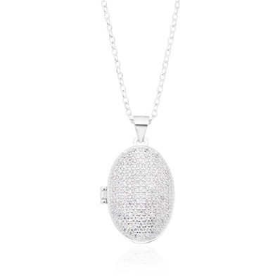 Sterling Silver Cubic Zirconia Oval Locket