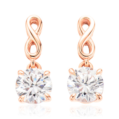 HUSH 9ct Rose Gold Round Cut 1 Carat tw Diamond Simulants Drop Earrings