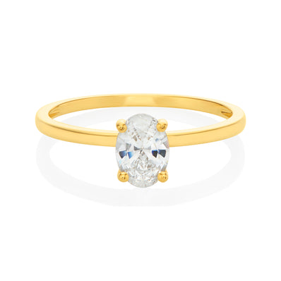 HUSH 9ct Yellow Gold Oval Cut 0.75 Carat White Diamond Simulants Ring