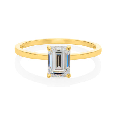 HUSH 9ct Yellow Gold Baguette Cut 1 Carat White Diamond Simulants Ring