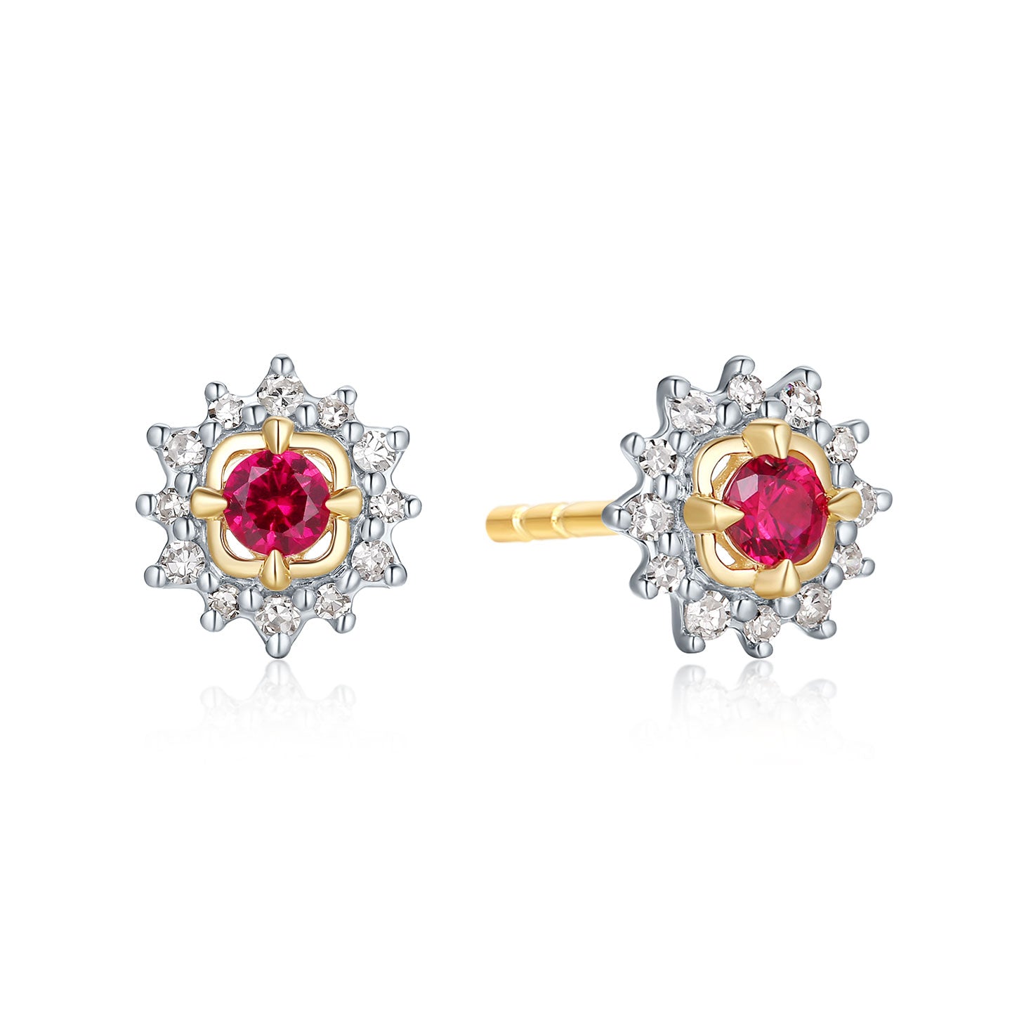 9ct Yellow Gold Round Cut 2.5mm Created Ruby Diamond Set Stud Earrings