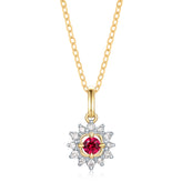 9ct Yellow Gold Round Cut Created Ruby Diamond Set Pendant