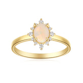 9ct Yellow Gold Oval Cut 7x5mm White Opal Diamond Set Ring