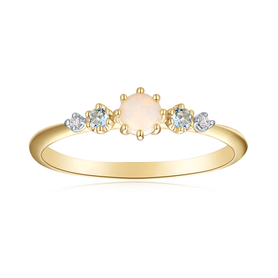 9ct Yellow and White Gold Round Cut 2mm White Opal Diamond Set Ring