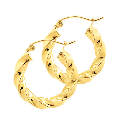 9ct Yellow Gold Silver Filled 3x30mm Twist Hoop Earrings