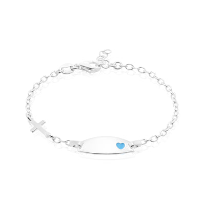 Sterling Silver 16cm Blue Name Bracelet Cross Enamel Kids Bracelet