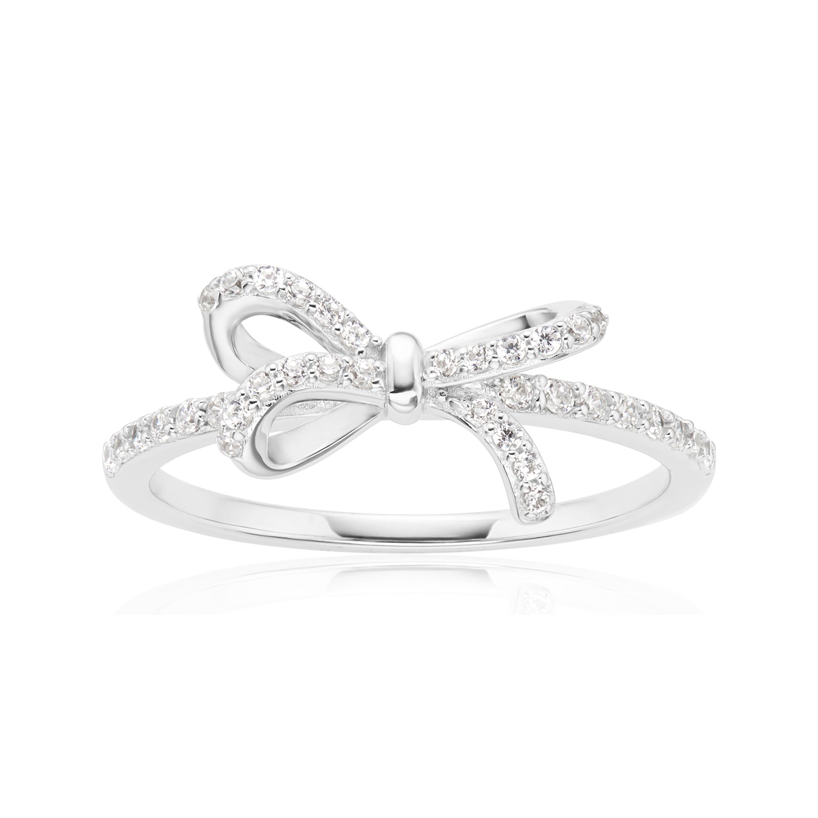 Sterling Silver Round Cut White Cubic Zirconia Bow Ring