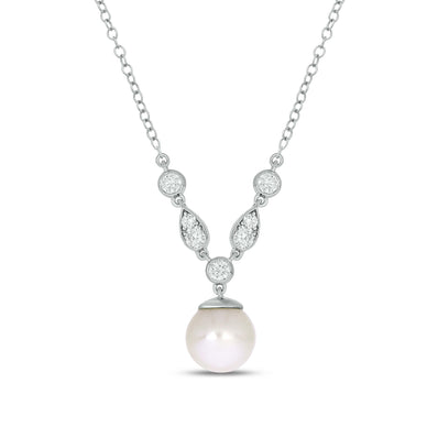 9ct White Gold White Cultured Fresh Water Pearl 0.33 Carat tw Lab Grown Diamonds Pendant