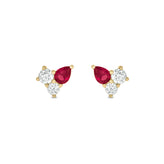 9ct Yellow Gold Pear & Round Cut Created Ruby 0.30 Carat tw Lab Grown Diamonds Stud Earrings