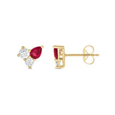 9ct Yellow Gold Pear & Round Cut Created Ruby 0.30 Carat tw Lab Grown Diamonds Stud Earrings